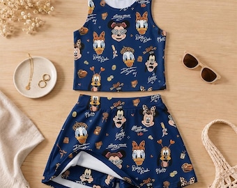Disney Mickey and Friends Activewear Set, Mickey and Minnie Athletic Outfit, Toddler Girl Summer Tank and Skort, Disney Vacation Playwe