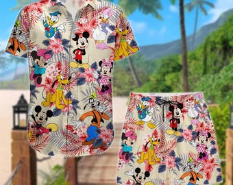 Mickey's Friends Hawaii Shirt, Disney Cartoon Men Shorts, Mickey Minnie Summer Vibes Button Shirt, Gift For Men And Women