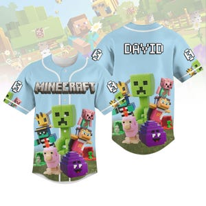 Camiseta de béisbol personalizada de Minecraft, camiseta familiar a juego de Minecraft, camiseta de jockey de pollo, camiseta de dibujos animados de Minecraft para el juego
