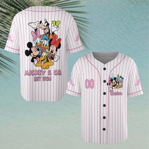 Personalisierte Mickey & Co Est. 1928 Baseball Jersey, Disney Cartoon Sommer Jersey, Disney Familienreise Baseball-Shirt für Kinder