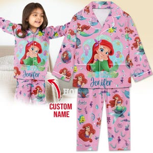 Little Mermaid Pajamas for Family, Custom Name Ariel Gift For Kids, Disney Princess Sleepwear, Personalized Disney Cartoon Loungewear
