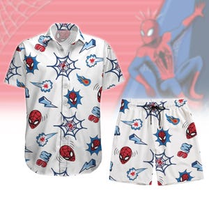 Shirt Spiderman Button, Marvel Spiderman zomershort, Hawaiiaans shirt Spiderman Superhero, shirt Disney-gezinsuitje