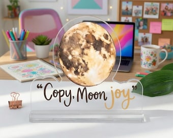 Copia de la placa acrílica Moon Joy, decoración de la misión lunar Artemis II, decoración de escritorio acrílica de astronauta de la NASA, decoración del alunizaje, regalo de astronomía