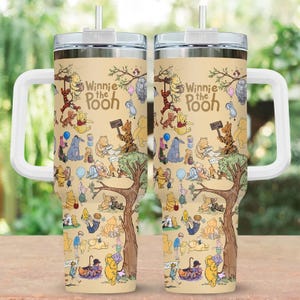 Gobelet 100e anniversaire Winnie l'ourson 40 oz avec anse, cadeau en bois pour elle, mignon ourson et ses amis, bouteille d'eau isolée
