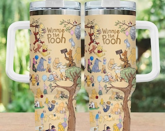 Winnie de Poeh 100e verjaardag beker, 40 oz met handvat, honderd hectare hout cadeau voor haar, schattige Pooh en vrienden geïsoleerde waterfles