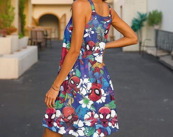 Tropische zomerjurk Spider Man, zomerjurk superheld slinger, Disney Marvel-zonnejurk, vakantie Disneyland vakantiecadeau