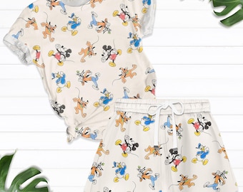 Vintage Mickey and Friends Short Pajamas, Disney Cartoon T-shirt Short Set, Magic Kingdom Summer Short, Gift For Women And Men