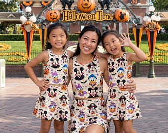 Mickey Vampire Halloween Activewear Set, Disney Cartoon Spooky Skort Tank Top, Pumpkin Workout Outfit, Theme Park Running Gear Women