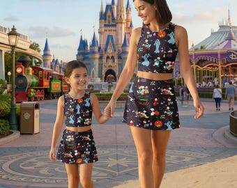 Disney Donald Duck Halloween Activewear Set, Ghost Pumpkin Witch Crop Top Skort Outfit, Spooky Workout Set