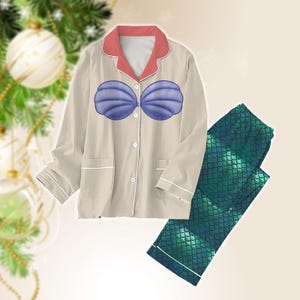 Ariel Mermaid Pajamas Set, Princess Ariel Cosplay Pj Set Pants, The Little Mermaid Movie Pj Set, Disneyland Trip Family Outfits