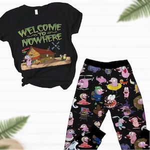 Mut Der Feigling Pyjamas Set, Hund Punk Cartoon T-Shirt Hosen Set, Mut Hund Pj Set Hose, Tv Serie Brautjungfer Pyjamas, Valentinstag Geschenk