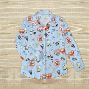 Lightning McQueen Casual Shirt, Coquette Bow Bracelet Cars Blouse Shirt, Tow Mater Women Blouses, Disney Girl Trip Long Sleeve Shirt