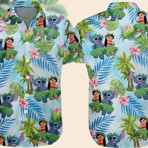 Camisa hawaiana de Lilo y Stitch, pantalón corto de verano de Disney Stitch, camisa con botones tropicales de dibujos animados para hombres y mujeres, regalo para amantes de Disney para niños y niñas