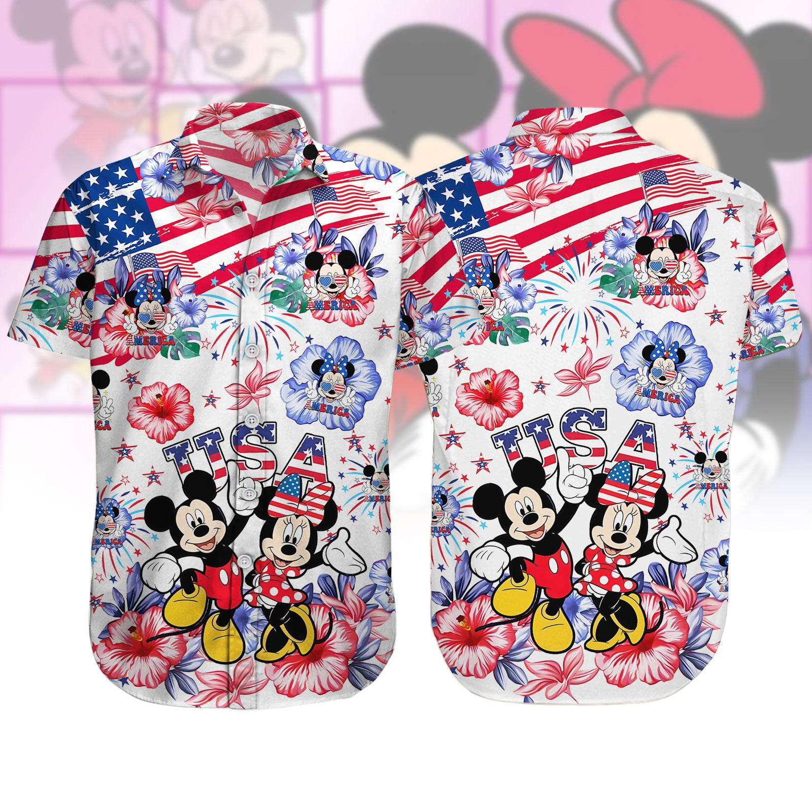 Discover Patriotic Disney Cartoon 4th of July Shirt, Mickey and Minnie Button Shirt, Independence Day Outfit For Men And Wome