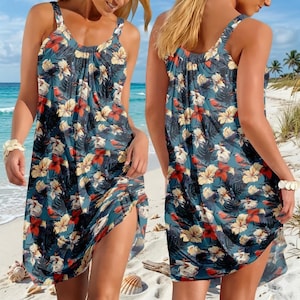mini hawaiian dresses for women Hawaiian Dresses for Women Strapless Tube Mini Dress Off Shoulder Smocked Ruffle A Line Flowy Short Party Club Dresses