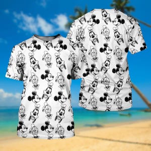 ミッキーと仲間たちの3Dシャツ、ディズニーの漫画トロピカルTシャツ、ファミリーお揃いTシャツ、マジックキングダムシャツ（男女兼用）
