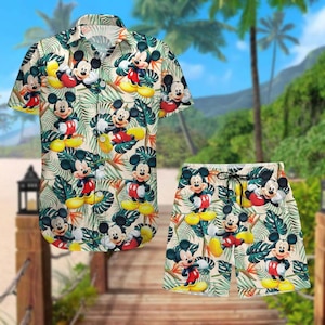 Camisa con botones de Mickey, pantalones cortos de Disney Mickey para hombre, camisa de verano de dibujos animados, camiseta hawaiana con ratón tropical, regalo de cumpleaños para mujeres y hombres