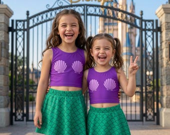 Little Mermaid Cosplay Activewear Set, Princess Mermaid Costume Matching Outfit, Ocean Theme Play Clothes, Vacation Costume Gift
