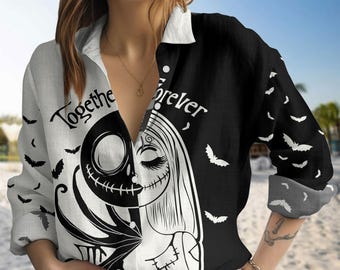 Jack und Sally T-Shirt, Jack und Sally zusammen für immer Bluse Shirt, Disney paar Casual Shirt, The Nightmare war vor Film Shirt