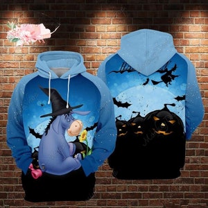 Halloween Eeyore Hoodie, Witch Eeyore Blue Hoodie, Disney Eeyore Horror Sweatshirt, Winnie The Pooh Spooky Season 2024 Shirt