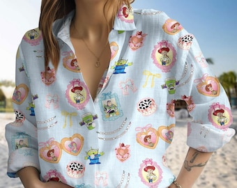 Disney Toy Story Blouse Shirt, Disney Pixar Casual Shirt For Women, Woody Jessie Buzz Lightyear T-Shirt, Long Sleeve Shirt For Women