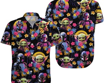 Mandalorian Grogu-shirt, Grogu Beach-shirt, Star Wars Hawaiiaans shirt, This Is The Way-shirt, Disney Aloha-shirt, Hawaiiaans shirt heren