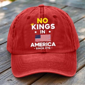 No King In America Since 1776 Printed Baseball Hat, Vintage USA Flag Unisex Gulf Hat, Patriotic Classic Cap, Comfort Colors Hat For Men