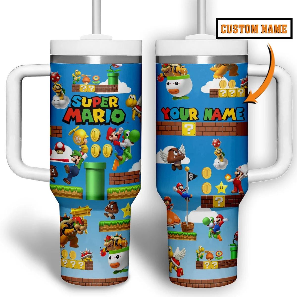Discover Personalized Super Mario Galaxy Tumbler 40 oz with Handle, Super Mario World Travel Tumbler for Gamers