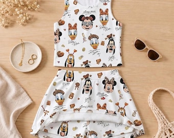 Disney Mickey Minnie Activewear Set, Girls Athletic Tank and Skort Outfit, Cute Summer Playwear for Toddlers, Disney Vacation Gear