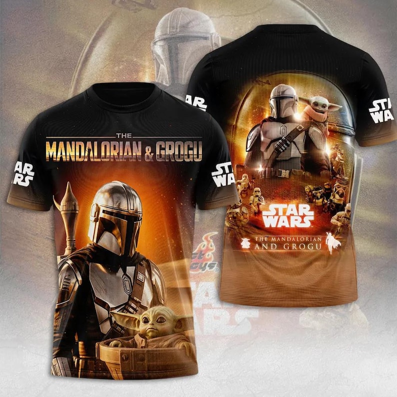 The Mandalorian and Grogu Shirt, Star Wars 3D All Over Print Hoodie, Baby Yoda Mando Graphic Tee, Sci-Fi Bounty Hunter Fan Gift Top