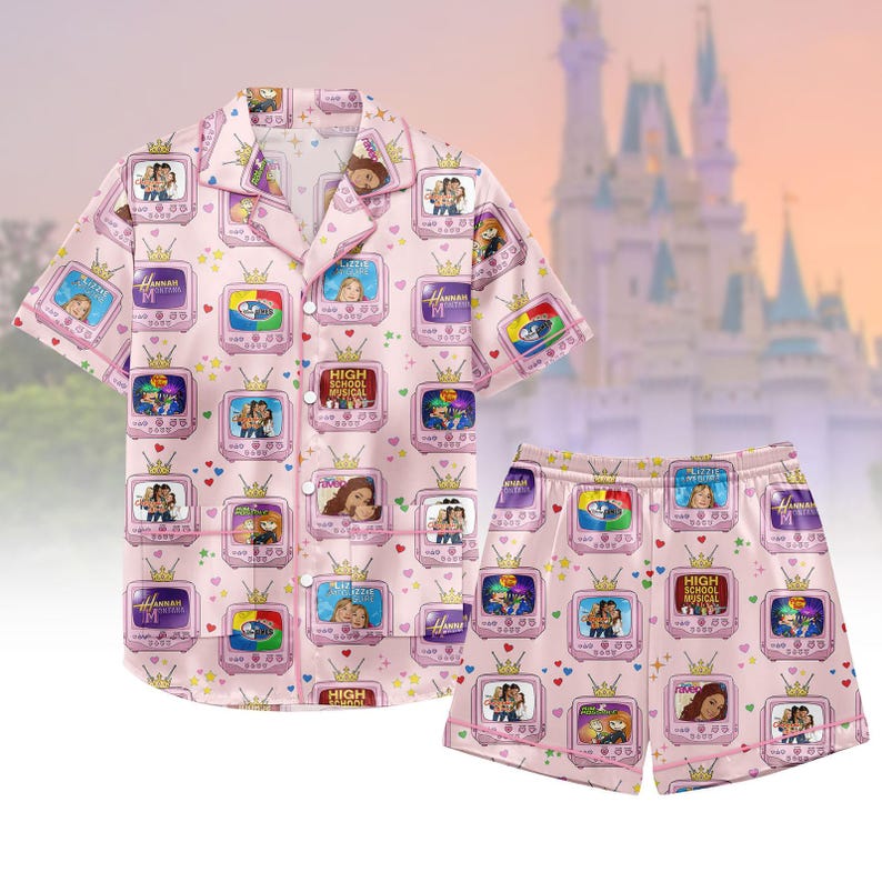 Disney Channel Retro TV Short Satin Pajama Set, Disney Hannah Montana Pajamas, Disneyland Family Trip Outfit, Magic Kingdom Sleepwear S