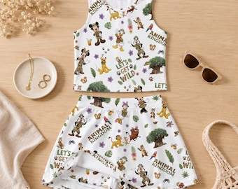Disney Animal Kingdom Activewear Set, Safari Mickey Workout Outfit, Girls Adventure Skort Set, Kids Jungle Theme Athletic Wear