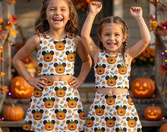 Mickey Pumpkin Halloween Activewear Set, Disney Mickey Horror Tank and Skirt,Spooky Season Workout Clothes