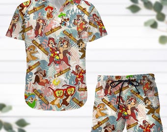Chip N Dale Button Shirt, Vintage Chip N Dale Couple T-Shirt, Disneyland Cartoon Summer Short, Couple Disney Gift