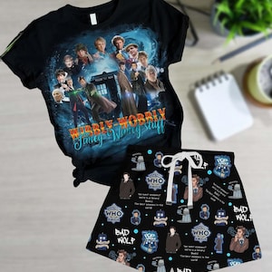 Pigiama corto Dr. Who, maglietta Wibbly Wobbly Timey Wimey Stuff, pantaloncini estivi Police Box, abbigliamento da casa della serie cinematografica per uomo e donna