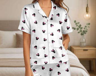 Disney Minnie satijnen pyjamaset, Mickey Minnie Donald Daisy Goofy pyjama, Magic Kingdom-cadeau voor kinderen en vrouwen