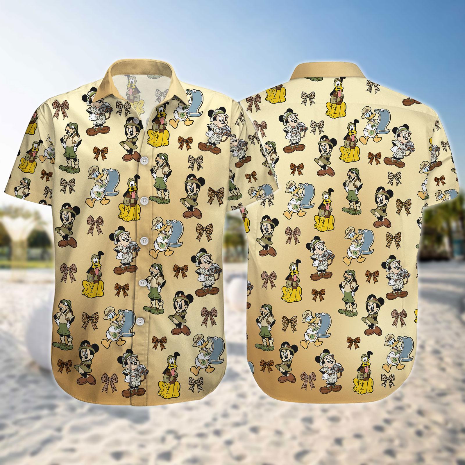 Discover Disney Mickey Mouse Safari Hawaiian Shirt, Mickey and Friends Button Shirt, Disneyland Vacation Outfit, Disney Cruise Shirt