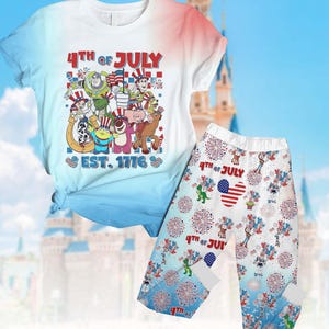 Pijama retro de Toy Story del 4 de julio, camiseta roja, blanca y azul de dibujos animados, pijamas a juego para vacaciones familiares, ropa de estar patriótica de Disney