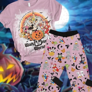 Disney Halloween Pajamas Set, Mickey Minnie Pumpkin Sleepwear, Cute Cartoon Spooky Lounge Set, Magic Kingdom Horror Pajamas Pants