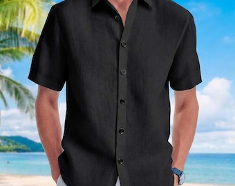 Men's Casual Button Shirt, Men's Cotton Overshirt, Long Sleeve Button Down For Summer Beach, Shirt for Spring Autumn