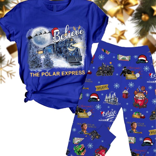 The Polar Express Pigiama Bambino 2 Pezzi – Maglia Manica Lunga E Pantalone, Blu, Taglie 3-10 Anni