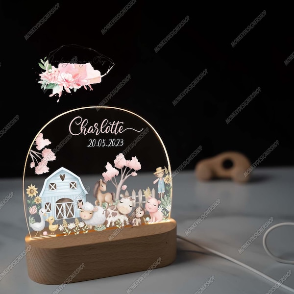 Personalised Baby Night Light, Baby Birth Gift, Night Light Children With Custom Name And Date, Miracle Wish, Bedside Lamp, Baptism Gift