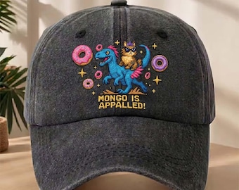 Princess donut dinosaurus geborduurde hoed, Mongo Is Appalled baseballpet, Dungeon Crawler Carl, unisex Gulf-hoed, grappige retro kat klassieker