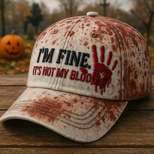 I&#39;m Fine It&#39;s Not My Blood Embroidery Cap, Splatter Bloody Print Baseball Hat, Bloodstained Hand Men Cap, Horror Blood Classic Cap