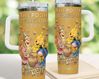 Vaso térmico de 1,18 litros (40 oz) del centenario de Winnie the Pooh, vaso para fiesta de cumpleaños de Pooh y sus amigos, botella de agua isotérmica de regalo para la celebración del 1926-2026.