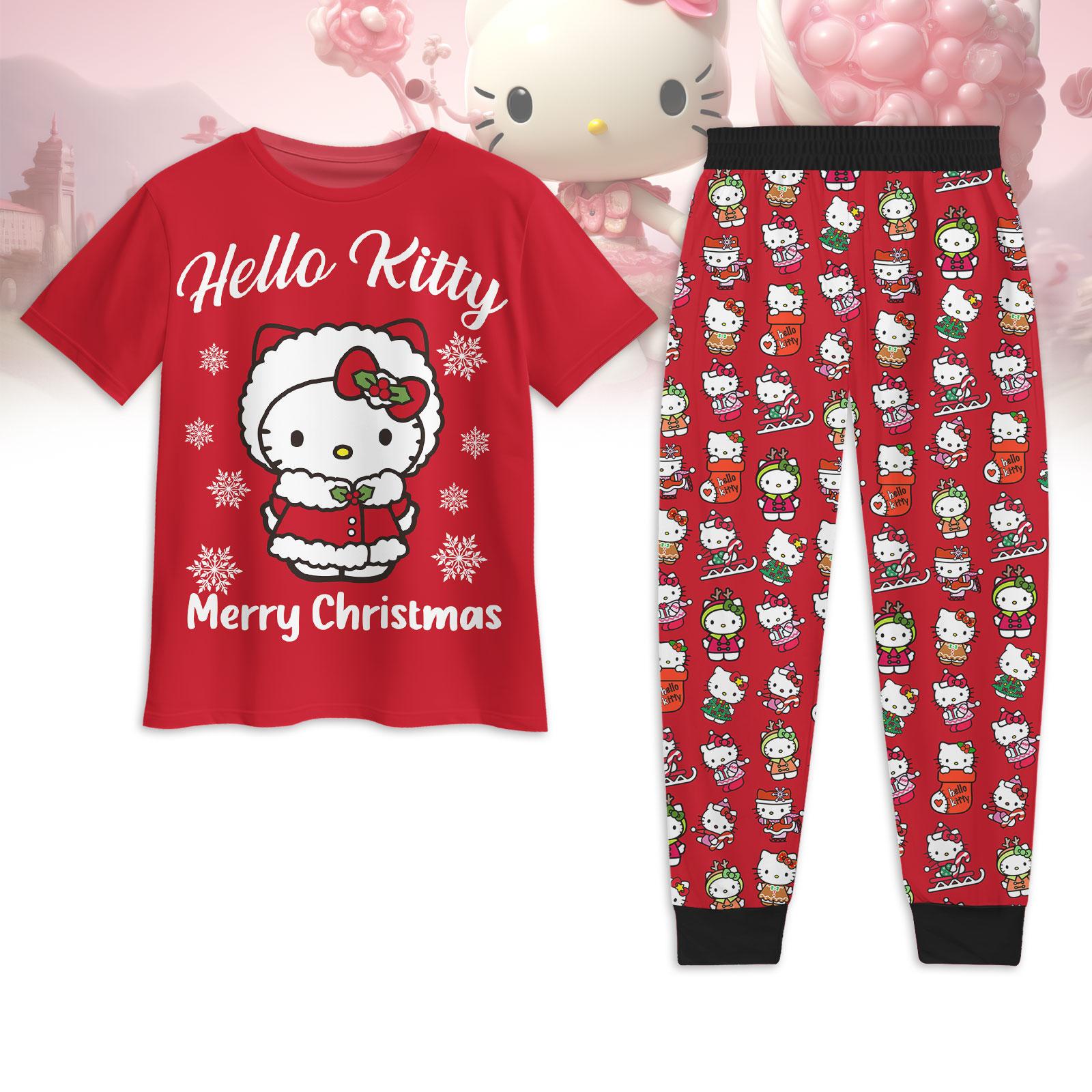 Discover Christmas Hello Kitty Pajamas Set for Girls and Women, Kitty Cat T-Shirt Sleepwear