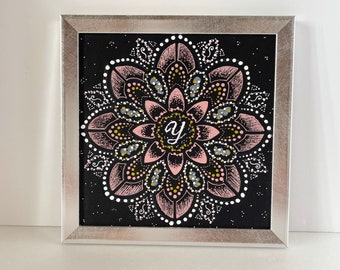 Custom hand-painted mandala with initials for good fortune made in japan