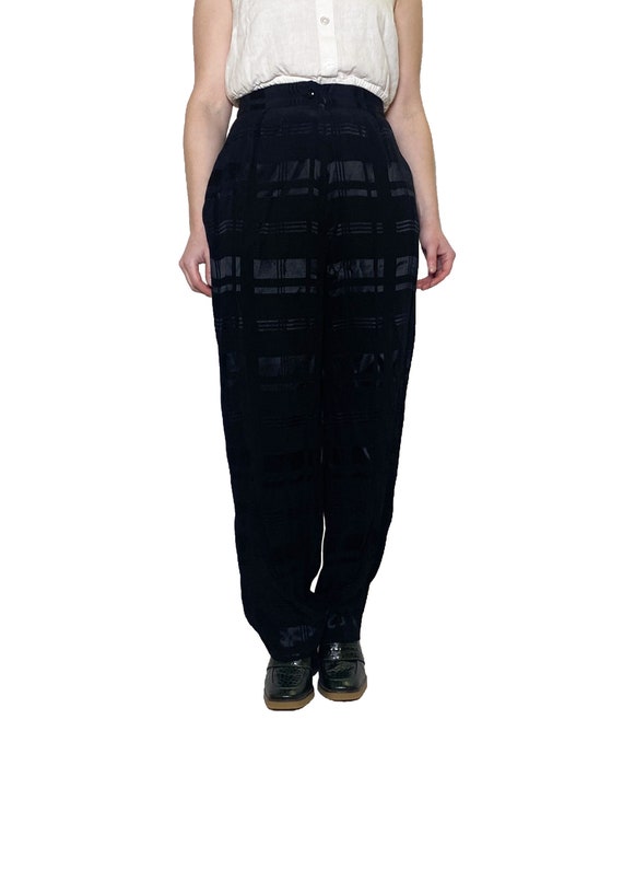 1980s Black Shine Pattern Pants - image 1