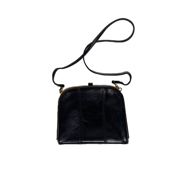 1980s Black Leather Cross-Body Purse