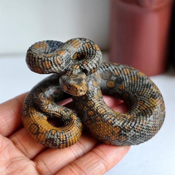 Natural leopard print stone Carved Snake,Crystal Snake,Rattlesnake Carving,Snake Statue,Snake Decor,Reiki Heal Snake,Crystal Gifts 3.3"